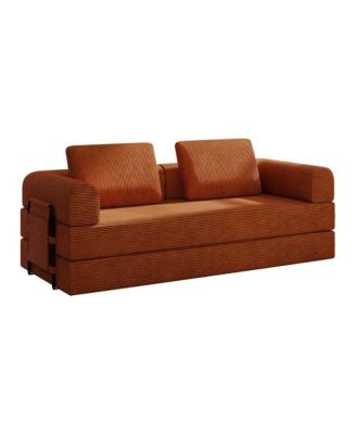 Convertible Sleeper Sofa Bed with Cylindrical Pillow - Corduroy Folding Mattress Couch