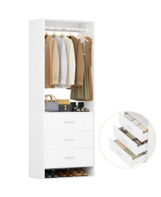 Aheaplus - 24" Freestanding Closet Organizer System with Hanging Rods and Drawers White