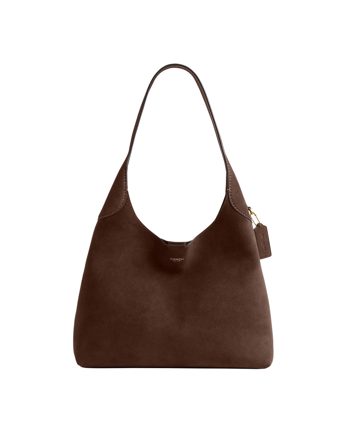 Женская сумка COACH Brooklyn Large Suede Shoulder 34, цвет: Латунный / Шоколадный — фото 1