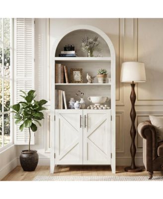  Arched 5-Tier Pantry Cabinet, Adjustable Shelf Farmhouse Storage Cupboard for Kitchen & Living Room