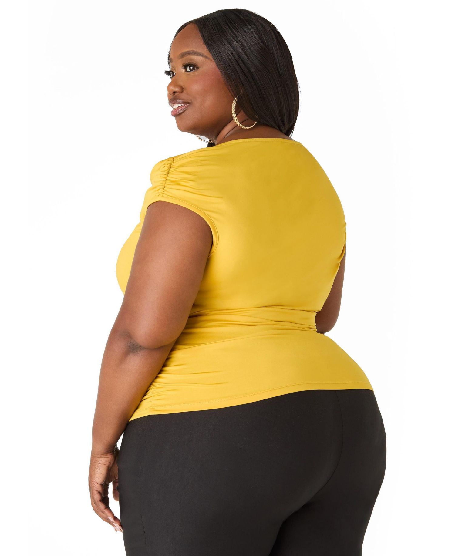 Plus Size Cowl-Neck Draped Ruched Sleeveless Tee