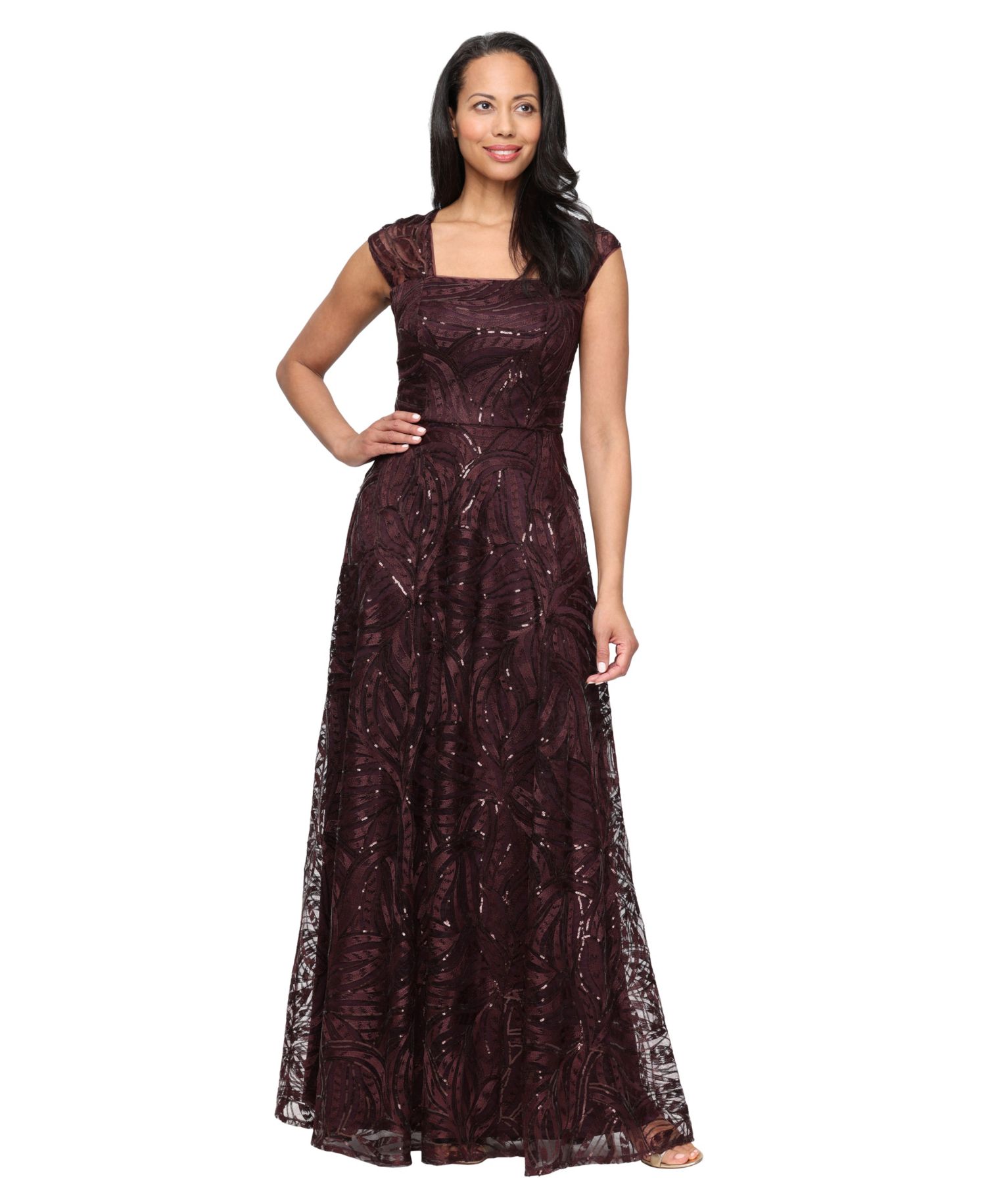 Women's Embroidered A-Line Square-Neckline Gown