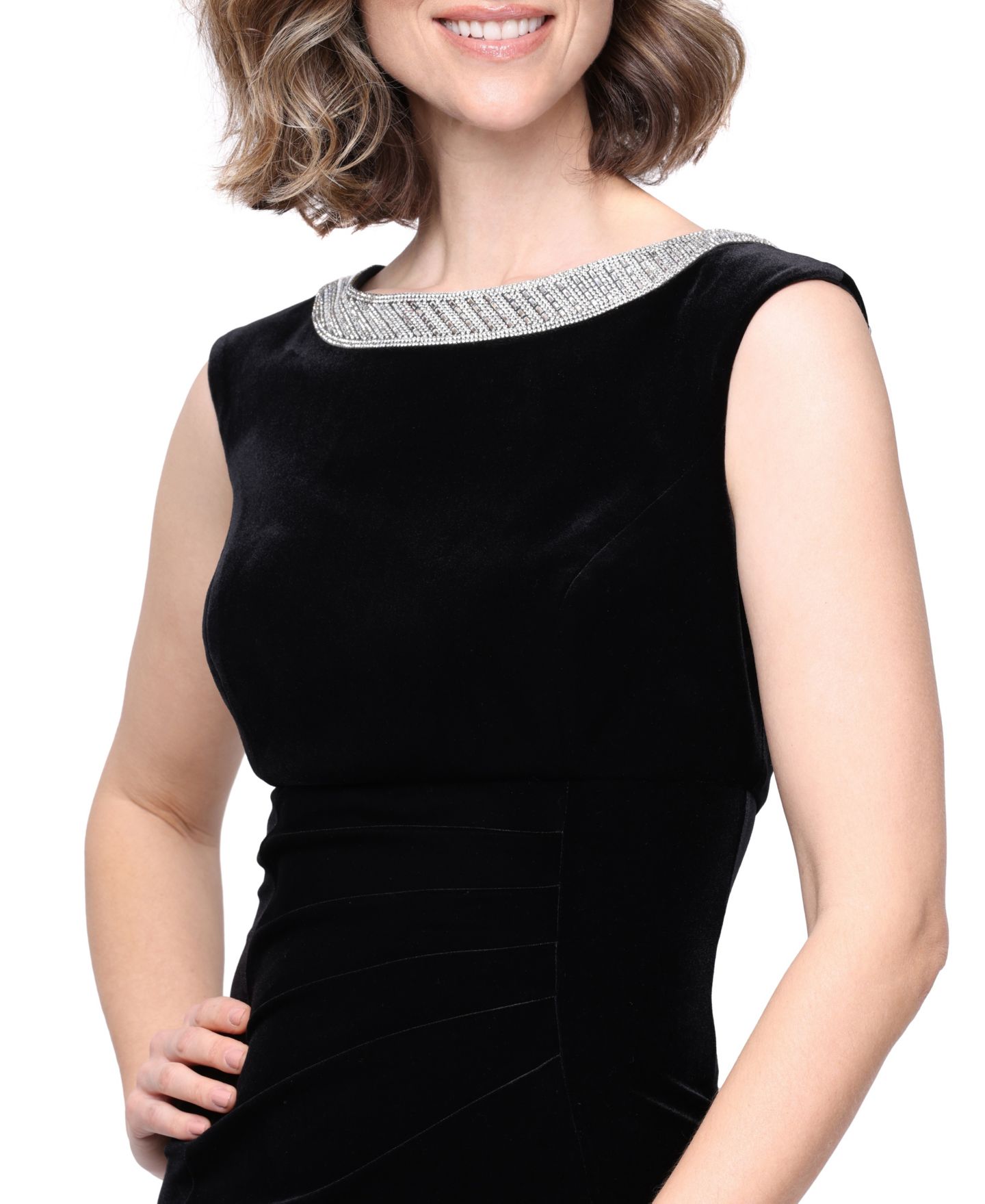 Женское платье Alex Evenings Stretch Velvet Boat Neck Sleeveless Dress, цвет: Чёрный — фото 2