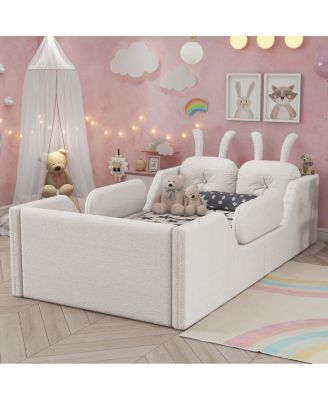  Twin Upholstered Platform Bed with Rabbit Cushion and Removable Rails