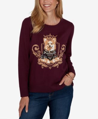 Petite Corgi-Graphic Scoop Neck Pullover