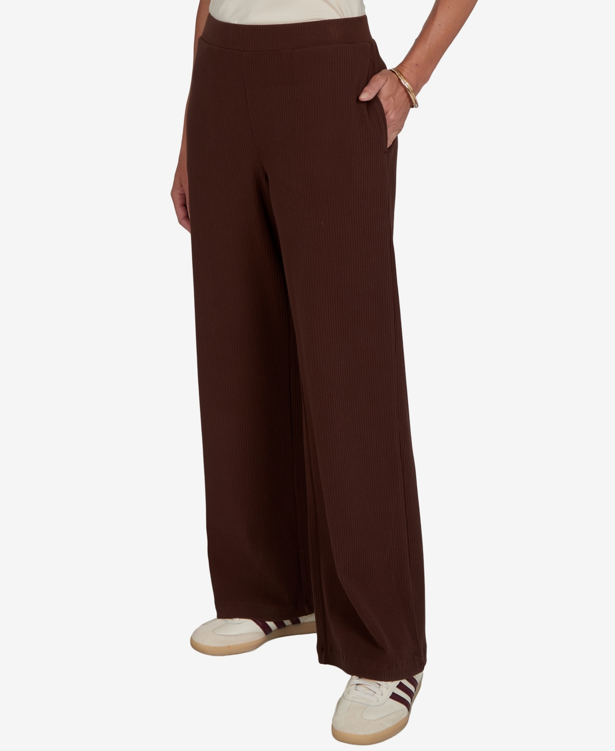 Ruby Rd. Petite Wide-leg Pull-on Ribbed Pants In Red