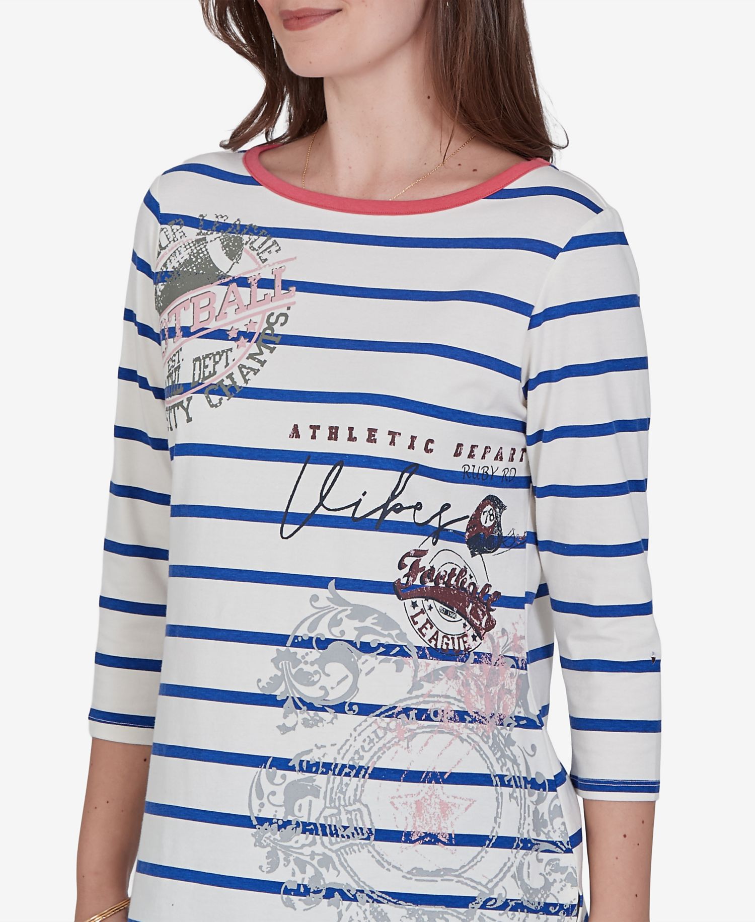 Petite Varsity Striped 3/4-Sleeve Boat-Neck Tee