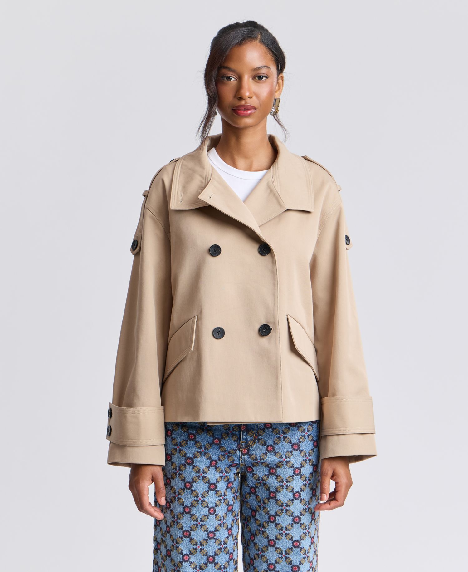 Women's Double-Breasted Short Trench Coat