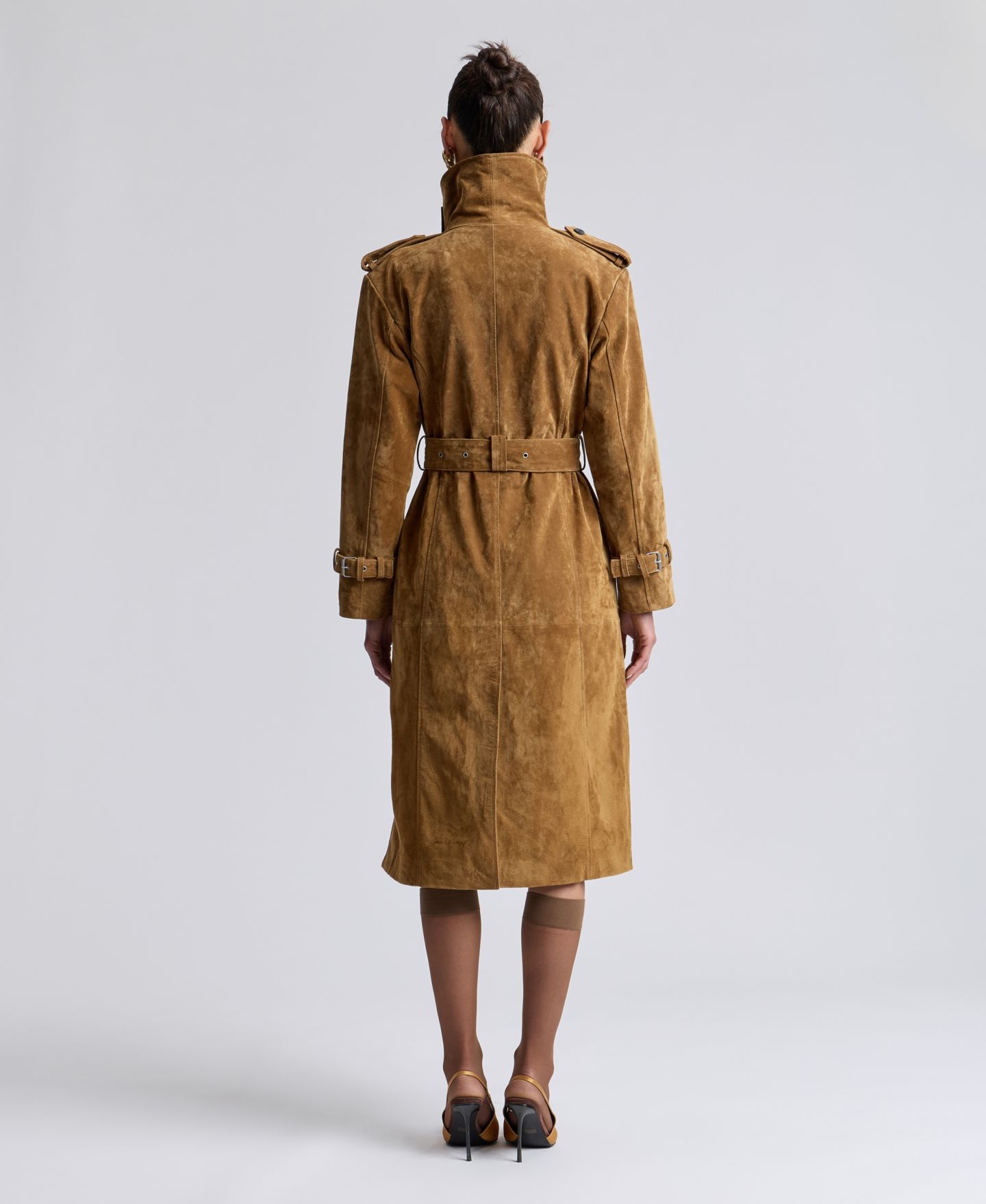 Женское пальто Avec Les Filles Funnel-Neck Suede Oversized Trench, цвет: Виски — фото 5