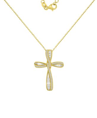 14k Gold Over Sterling Silver Cubic Zirconia Cross Necklace