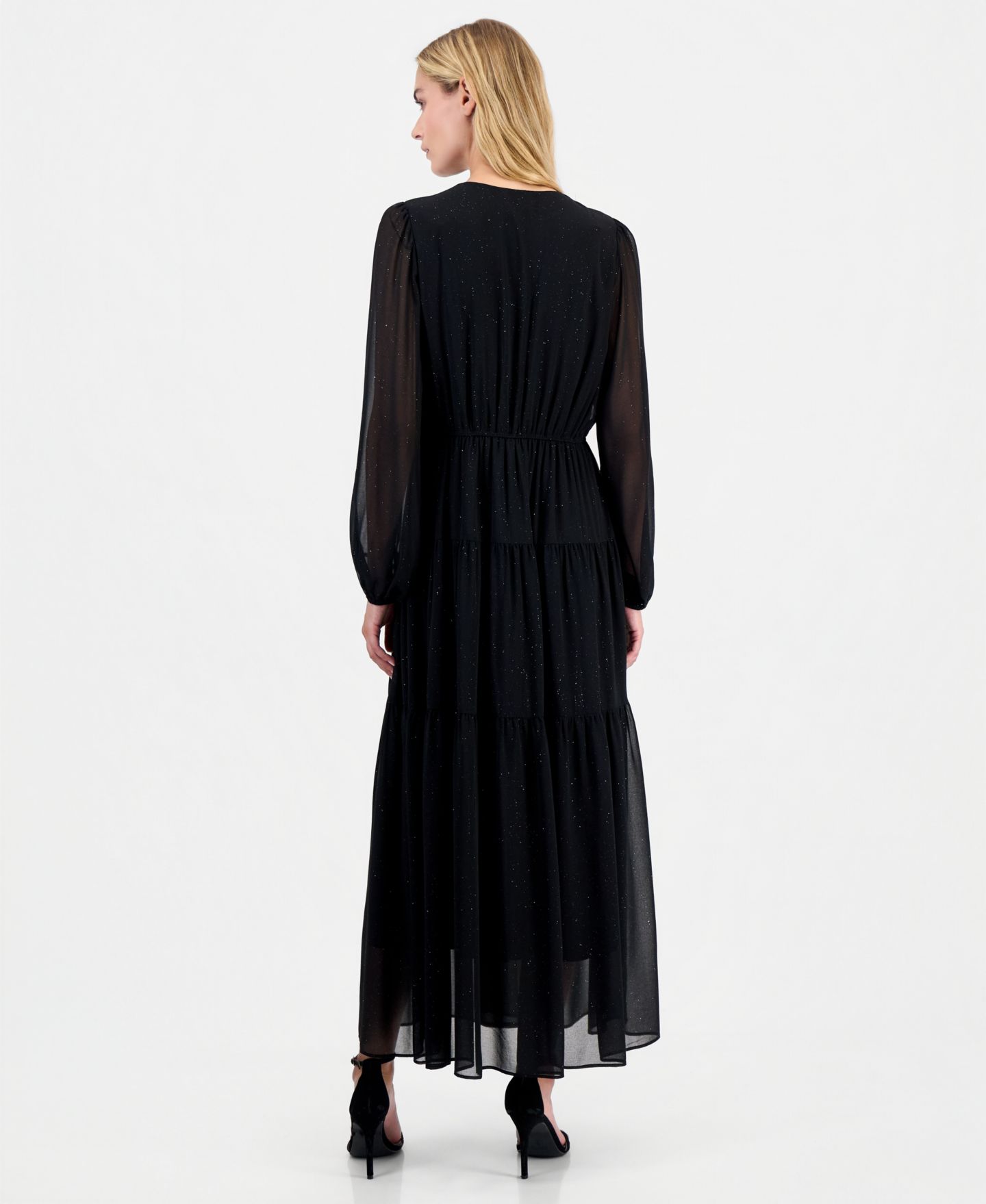 Женское платье Robbie Bee Empire-Waist A-Line Long-Sleeve, цвет: Чёрный / Серебряный — фото 3