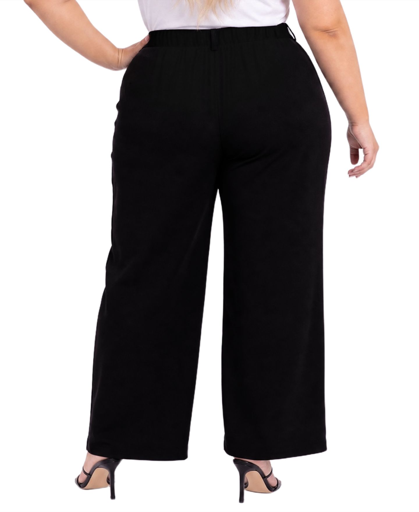 Женские брюки NY Collection Plus Size High-Rise Wide-Leg Pull-On, цвет: Чёрный — фото 4