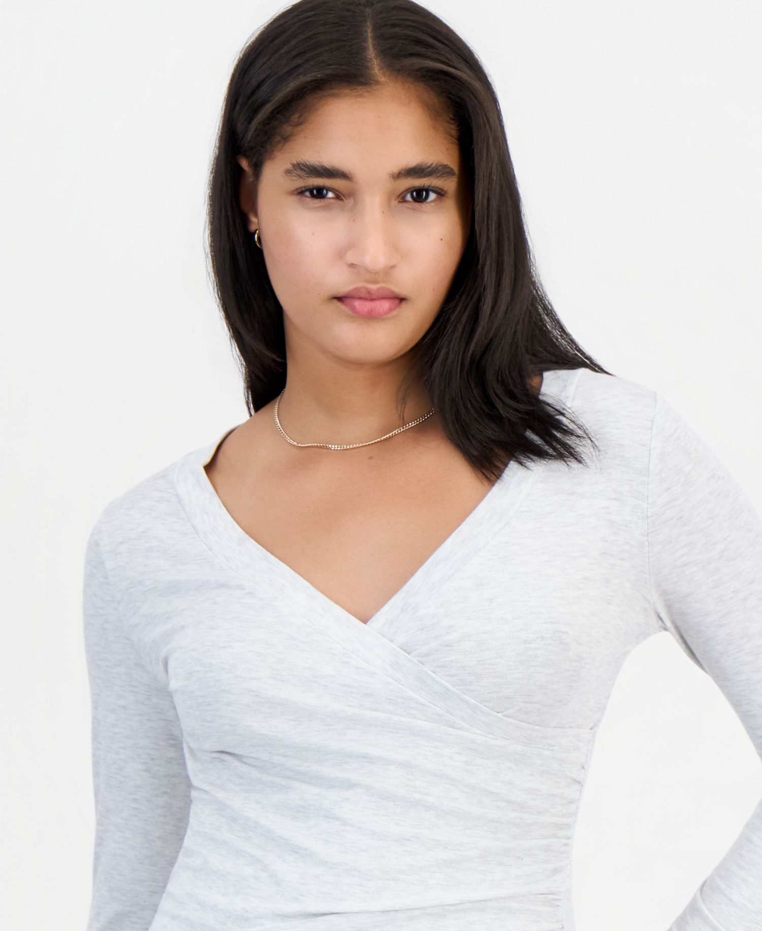 Juniors' Long-Sleeve V-Neck Wrap Top