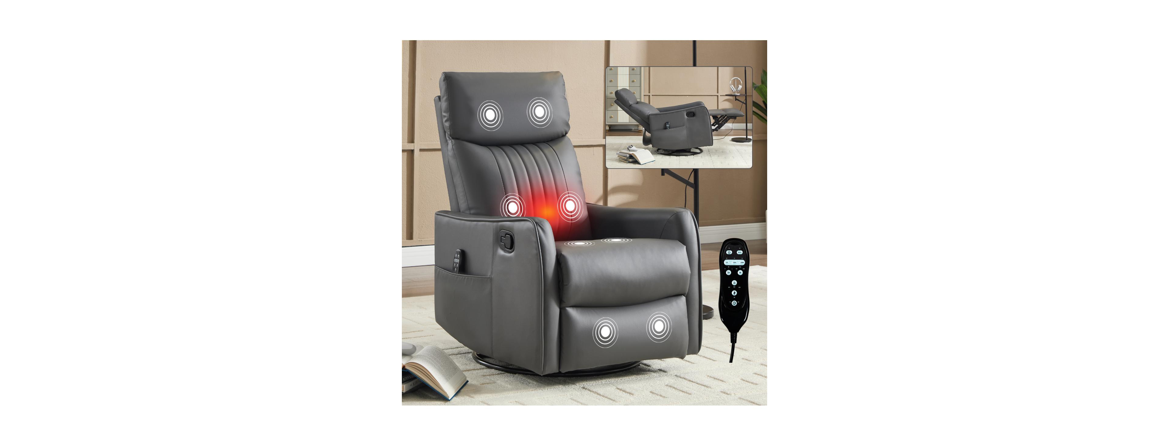 Streamdale Furniture Faux Leather Heated Massage Recliner Chair with Swivel and Rocker