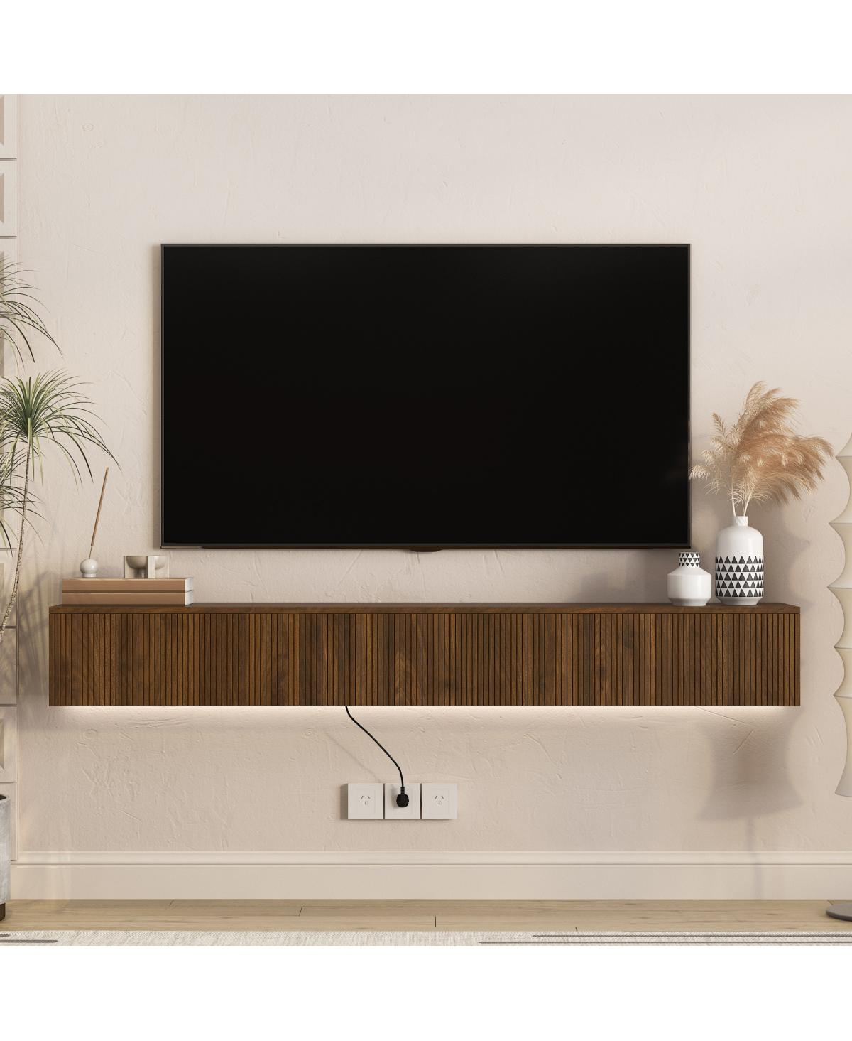 Streamdale Furniture 69" Led Floating Tv Stand Wall Mounted Entertainment Center for 55-65" Tv - Brown
