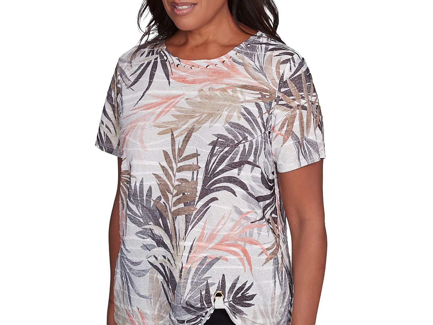 Женская футболка Alfred Dunner Petite Warm Palm Tree Tropical Short-Sleeve, цвет: Нейтральный — фото 4