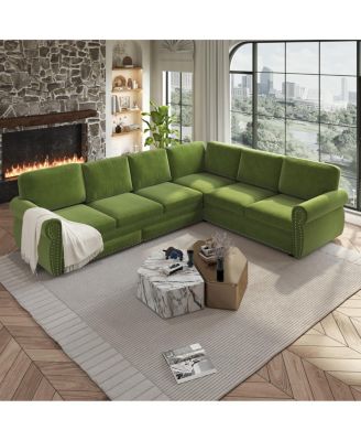 118" L-Shaped Pull-Out Sleeper Sofa with Chenille Fabric