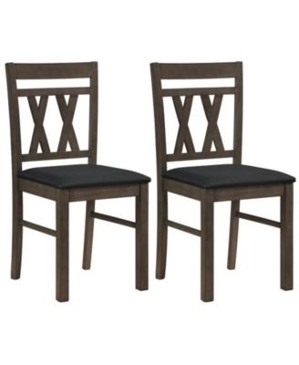 Modern Linen Style Upholstered Kitchen Chairs Set of 2 with X-Shaped Backrest Accents