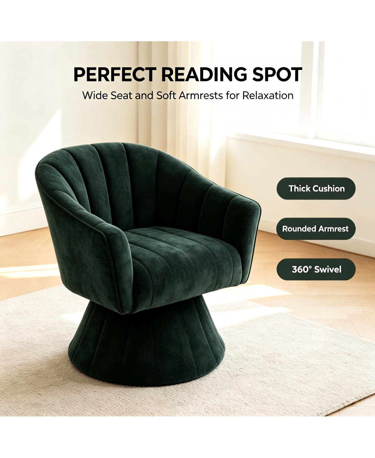 Streamdale Furniture Corduroy 360-Degree Swivel Accent Barrel Chair
