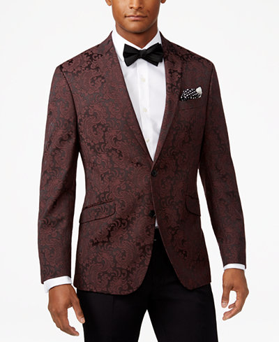 Kenneth Cole Reaction Men's Slim-Fit Burgundy Paisley Dinner Jacket