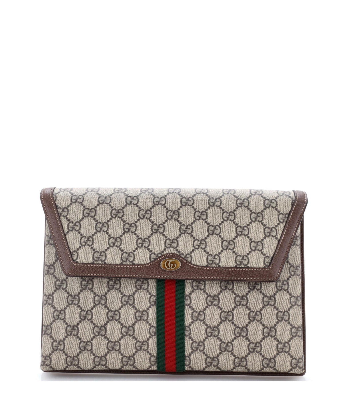 Pre-Owned Gucci Large Ophidia Flap Clutch Gg Coated Canvas - Brown