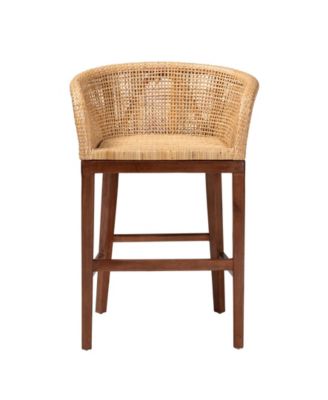 Papua 32.7" Acacia Wood Modern Bohemian Counter Stool