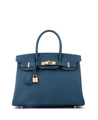Pre-Owned Hermes Birkin 30 Handbag Blue Epsom with Gold Hardware