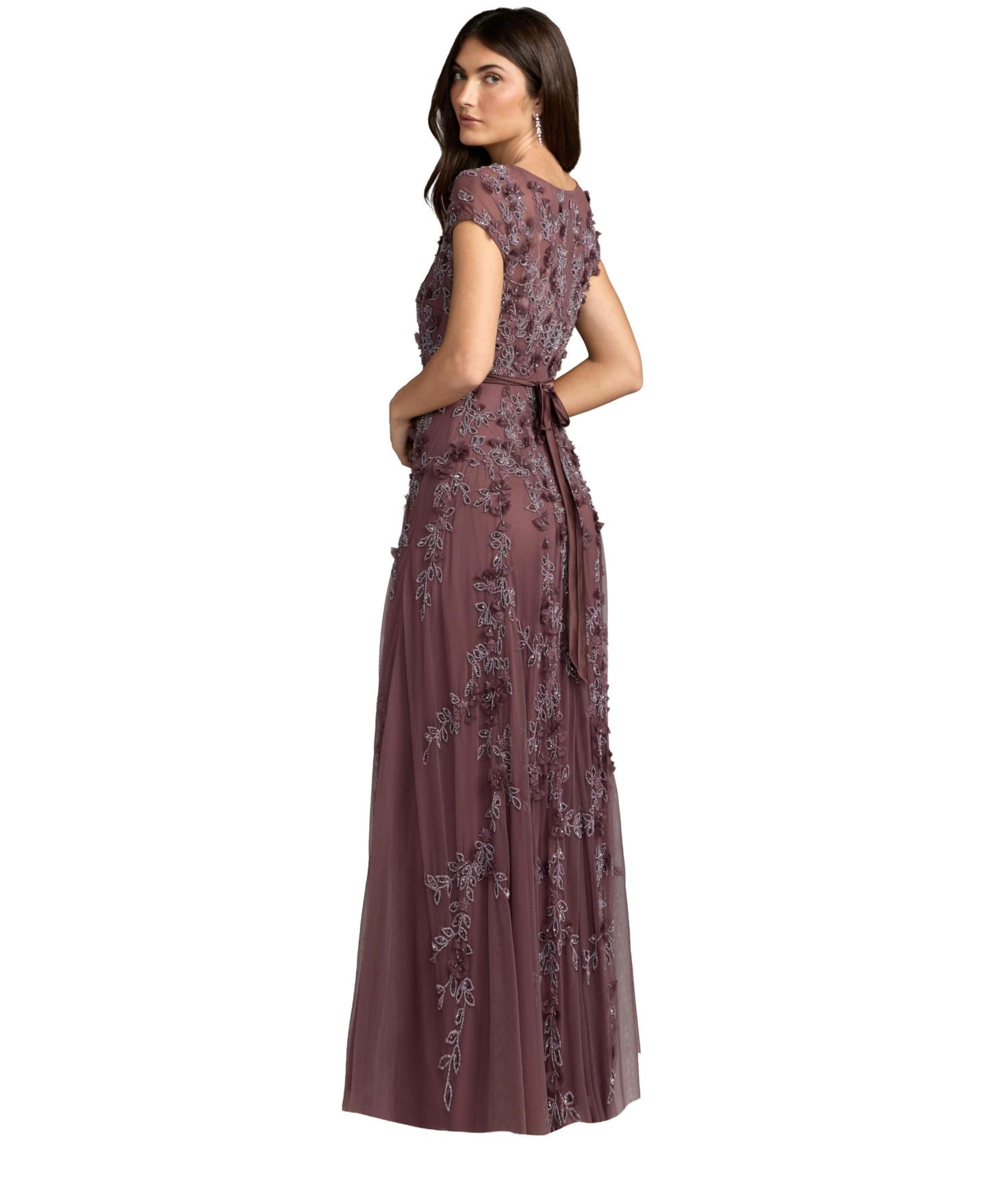 Женская кепка Mac Duggal Floral-Embellished A-Line Cap-Sleeve Gown, цвет: Меланжевый — фото 2