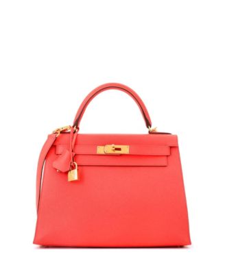 Pre-Owned Hermes Kelly 28 Handbag Red Epsom with Gold Hardware