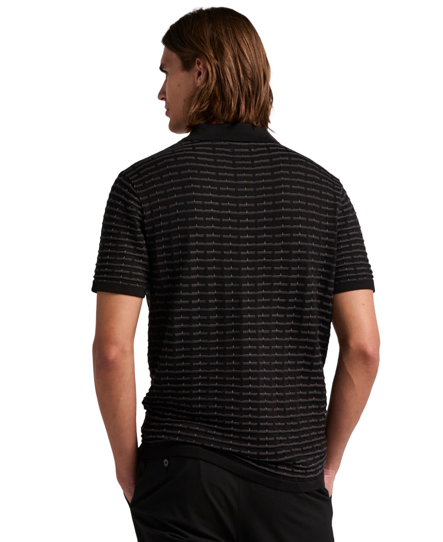 Мужской свитер Perry Ellis Grid Jacquard Polo Sweater, цвет: Чёрный — фото 4