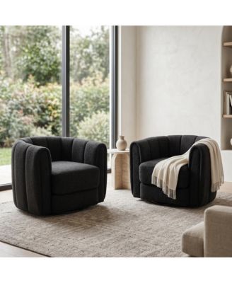 2 Set of Modern Swivel Barrel Accent Chair, 360 degrees) Upholstered Armchair, with Striped Backrest and Plush Padding, Comfy Round Lounge Chair