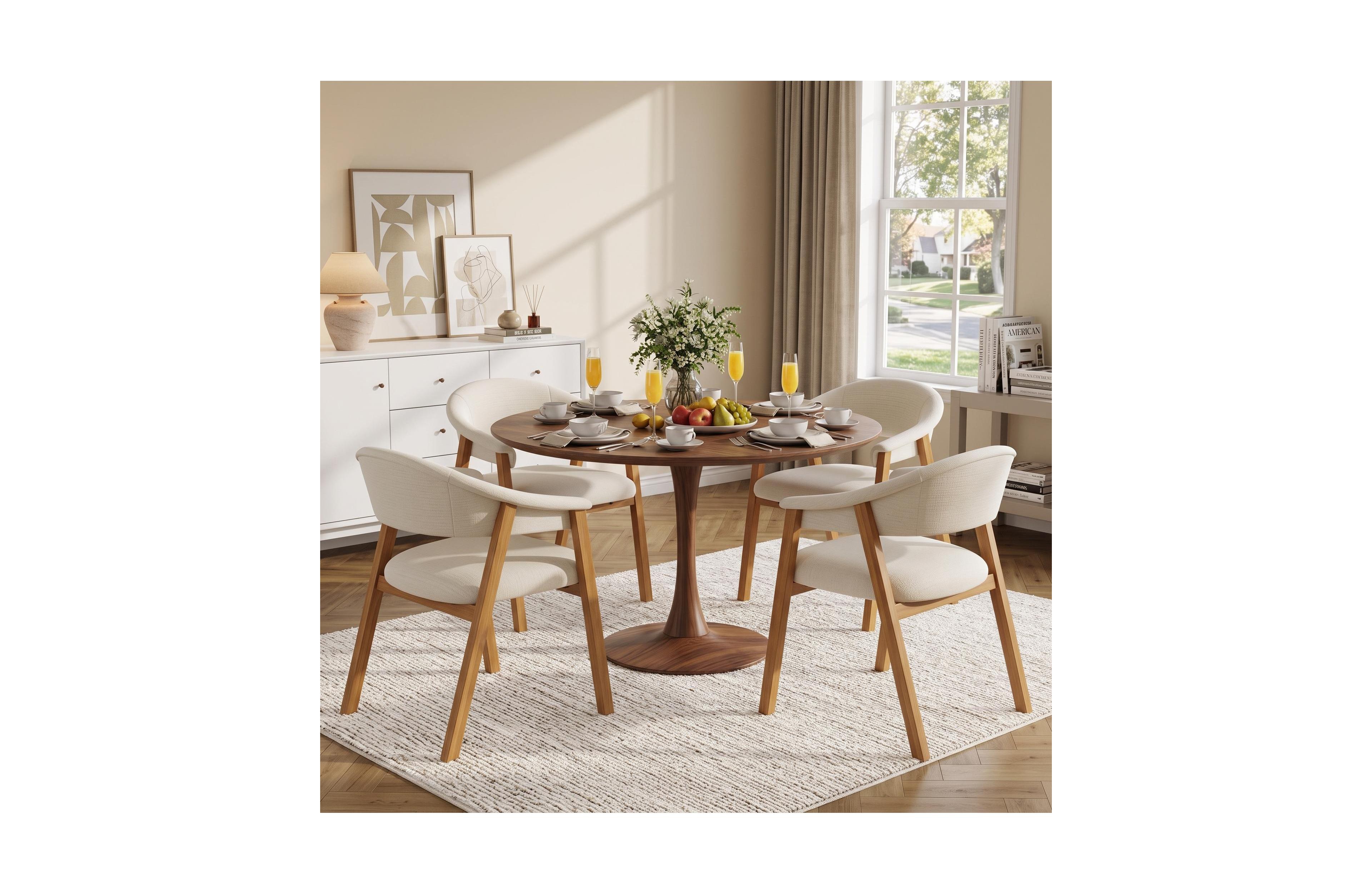 Dining Chairs Set of 4, Chenille Armchair, Upholstered Kitchen Chairs Wooden Legs Curved Backrest, Modern Chair for Dining Room Kitchen Living Room
