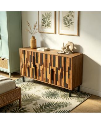 47.24" Sideboard With Straight Wood Pattern, Modern Accent Cabinet