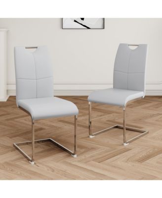 Set of 2 Faux Leather Dining Chairs with Chrome Legs, Modern Kitchen Seating Chairs