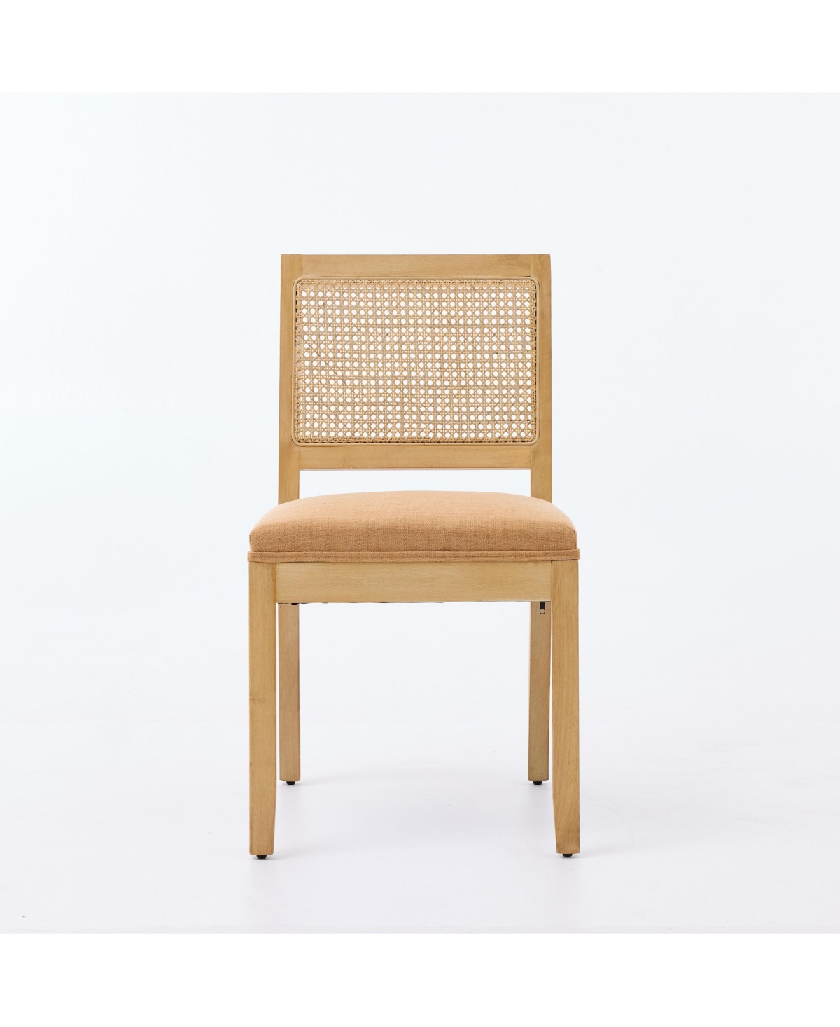 Flynama Set of 2 Tan Mid-Century Farmhouse Cane Rattan Dining Chairs, S-Spring Dual Rebound Cushion Solid Hardwood Side Chairs