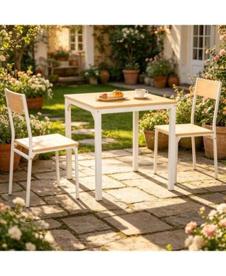  3-Piece White Modern Dining Set, Square MDF and Steel Table and 2 Chairs for Apartments