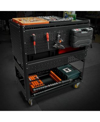  3-Tier Detachable Rolling Utility Tool Cart with Pegboard