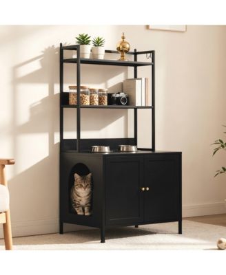 Cat Litter Box Enclosure 57 Inch Metal Cabinet with Shelves Modern Design