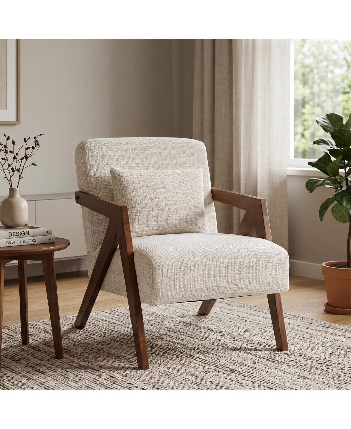 Streamdale Furniture Mid-Century Modern Chenille Accent Chair with Wood Frame and Pillow