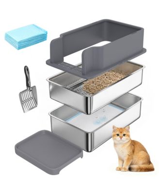 Stainless Steel Sifting Litter Box for Pine Pellets with Sifter Tray
