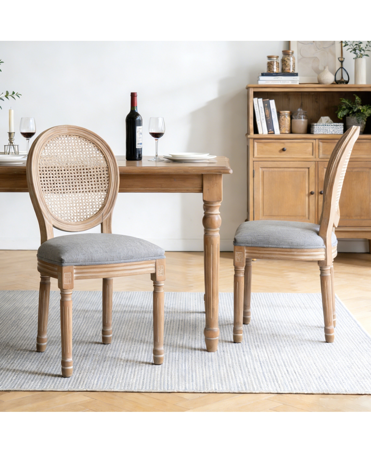 Streamdale Furniture Solid Wood Rattan Dining Chairs with Cushioned Seats, Set of 2
