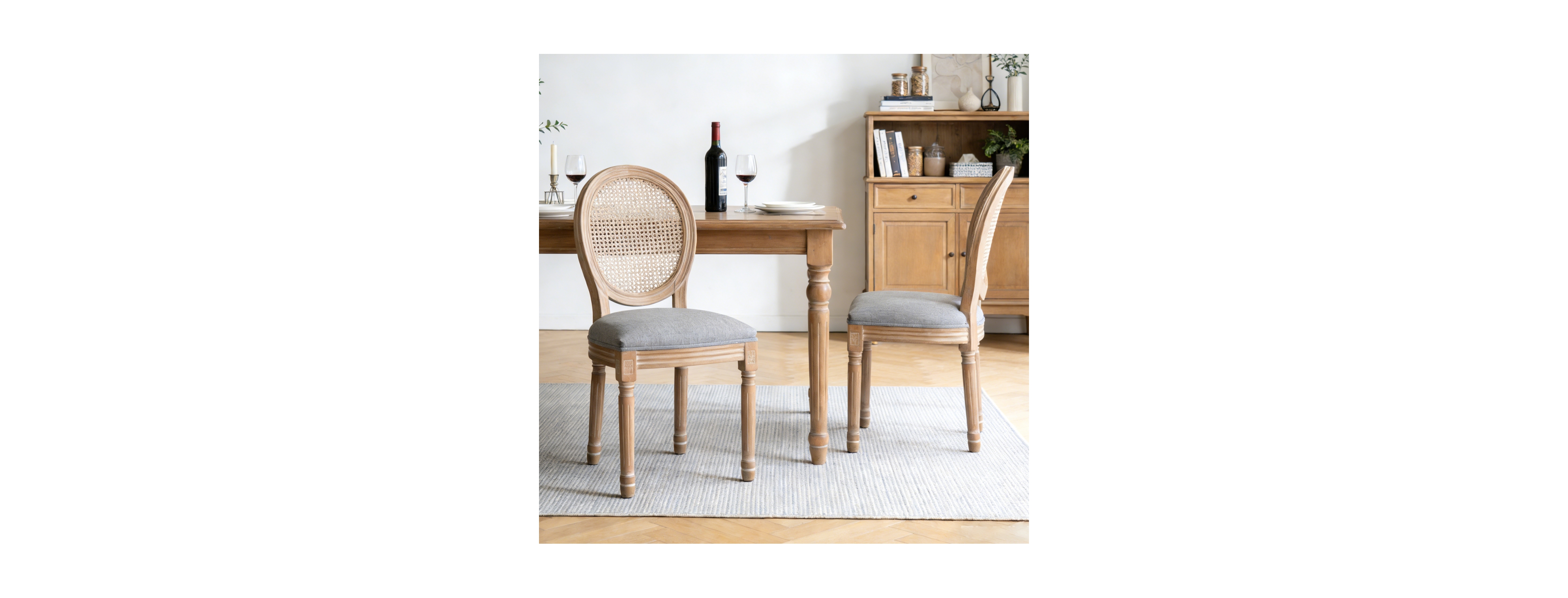 Streamdale Furniture Solid Wood Rattan Dining Chairs with Cushioned Seats, Set of 2