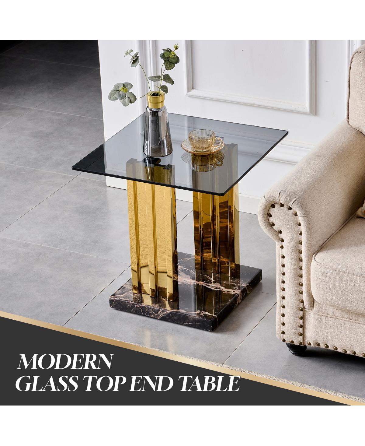 Streamdale Furniture Modern Glass and Marble Side Table with Legs
