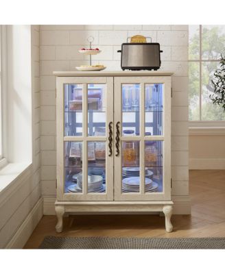 Glass Storage Cabinet with RGB Lights and 2 Shelves
