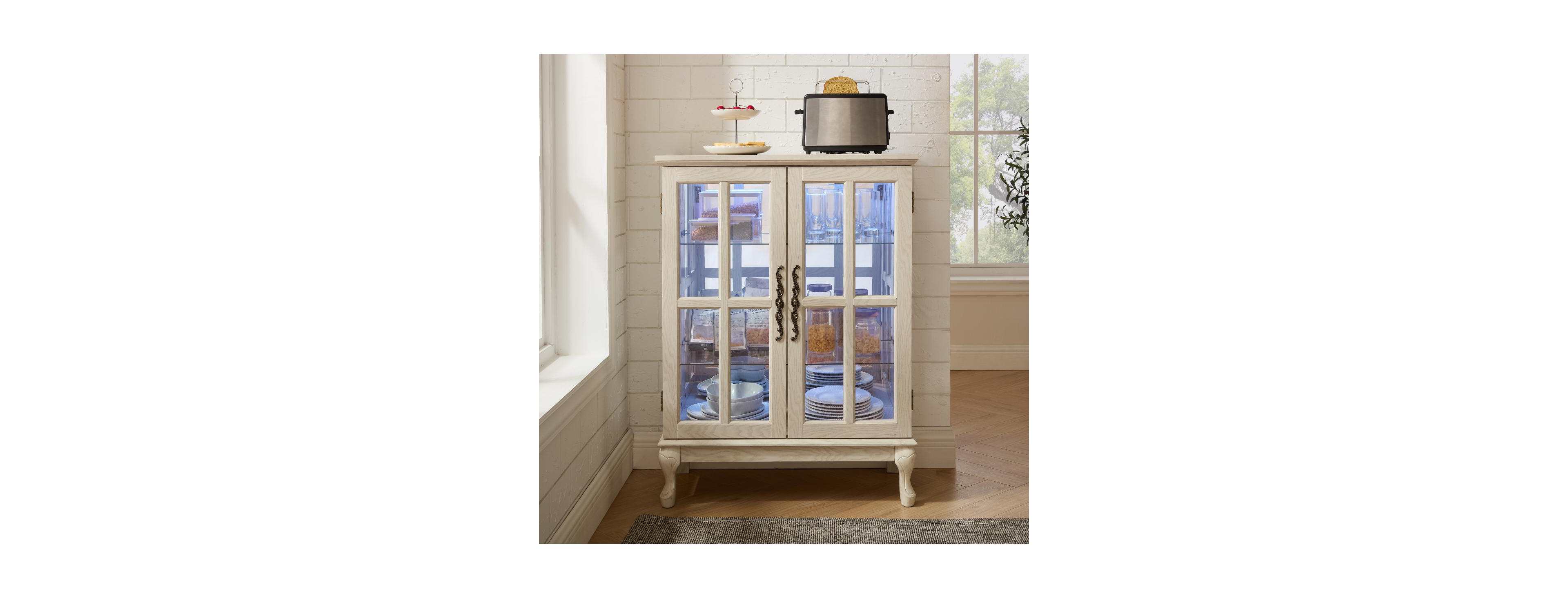 Streamdale Furniture Glass Storage Cabinet with Rgb Lights and 2 Shelves