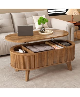 Fluted Lift Top Oval Coffee Table with Storage