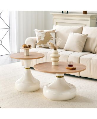  Affordable Luxury Gourd Nesting Coffee Table Set, Light Wood and Metal