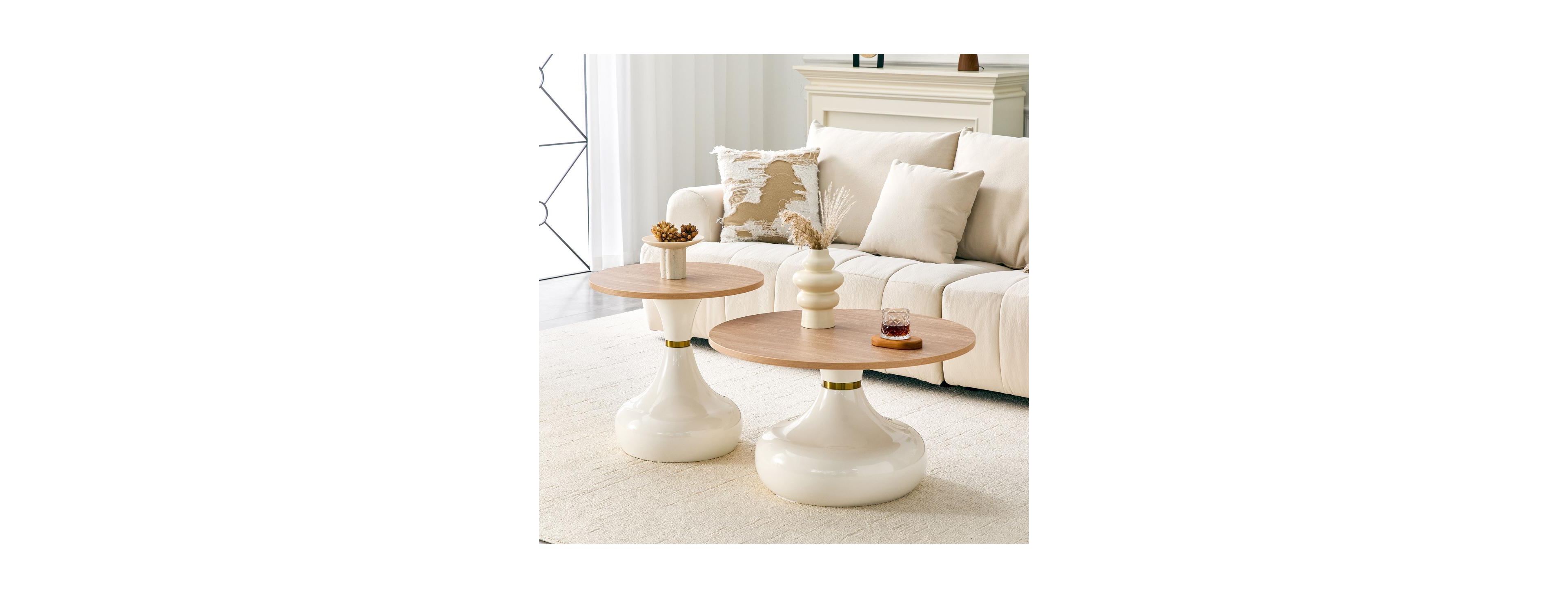 Streamdale Furniture Affordable Luxury Gourd Nesting Coffee Table Set, Light Wood and Metal