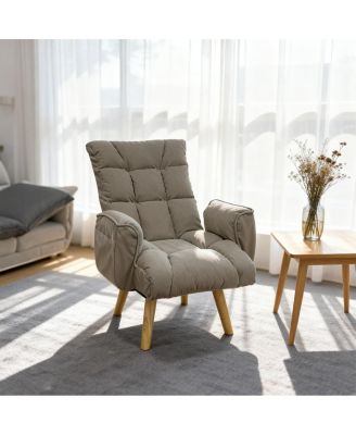  Lambswool Adjustable Lazy Sofa Lounge Chair with Solid Wood Legs