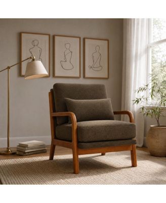  Modern Solid Wood Accent Chair with Nubby Upholstery
